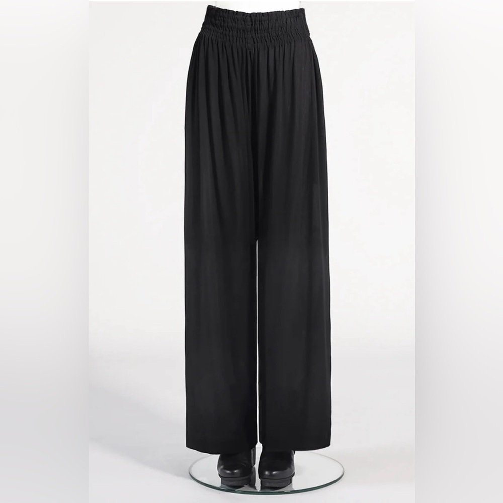 KALIYANA Sz 2 Pull On Pants Linen Blend Wide Leg Elastic Waist High Rise Trouser